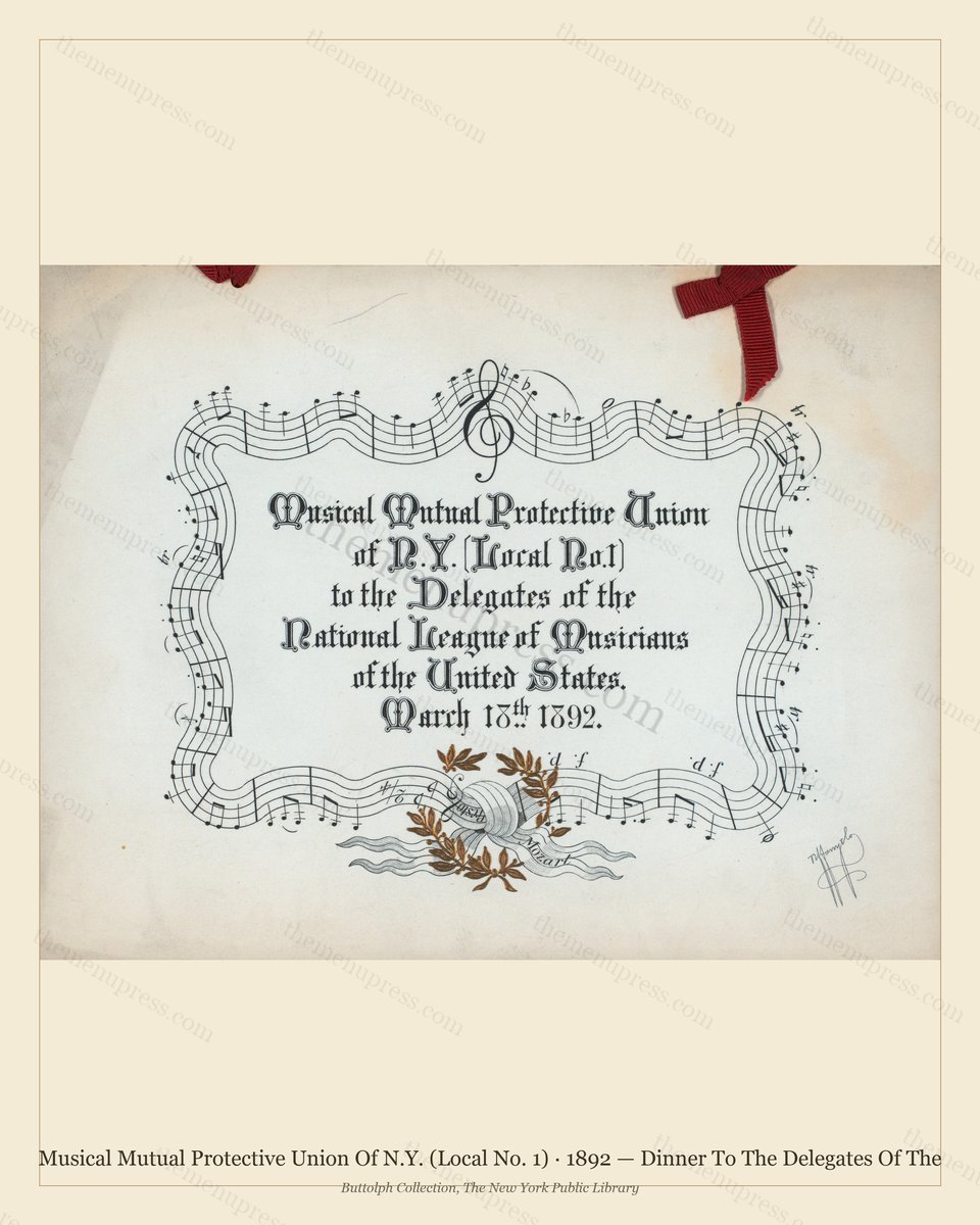 Vintage menu preview — 1892 Vintage Dinner Menu — Musical Mutual Protective Union of N.Y. , Manhattan G