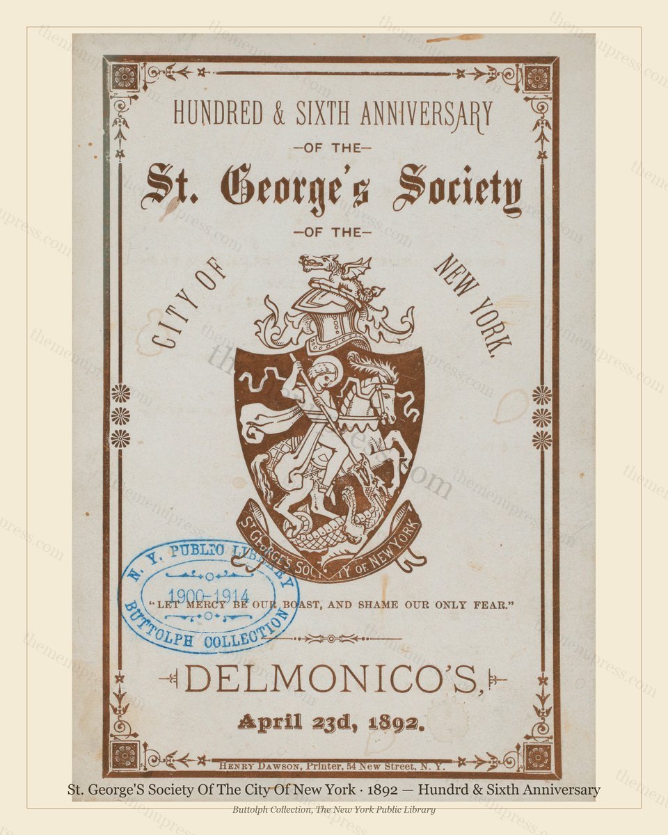 Vintage menu preview — 1892 Vintage Banquet Menu — St. George'S Society of the City of New , Manhattan