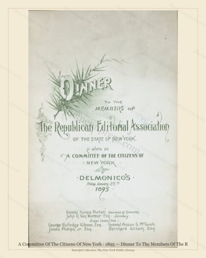 Vintage menu preview — 1895 Vintage Dinner Menu — A Committee of the Citizens of New York, Manhattan Gi