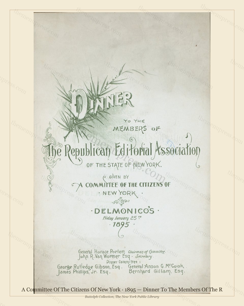 Vintage menu preview — 1895 Vintage Dinner Menu — A Committee of the Citizens of New York, Manhattan Gi