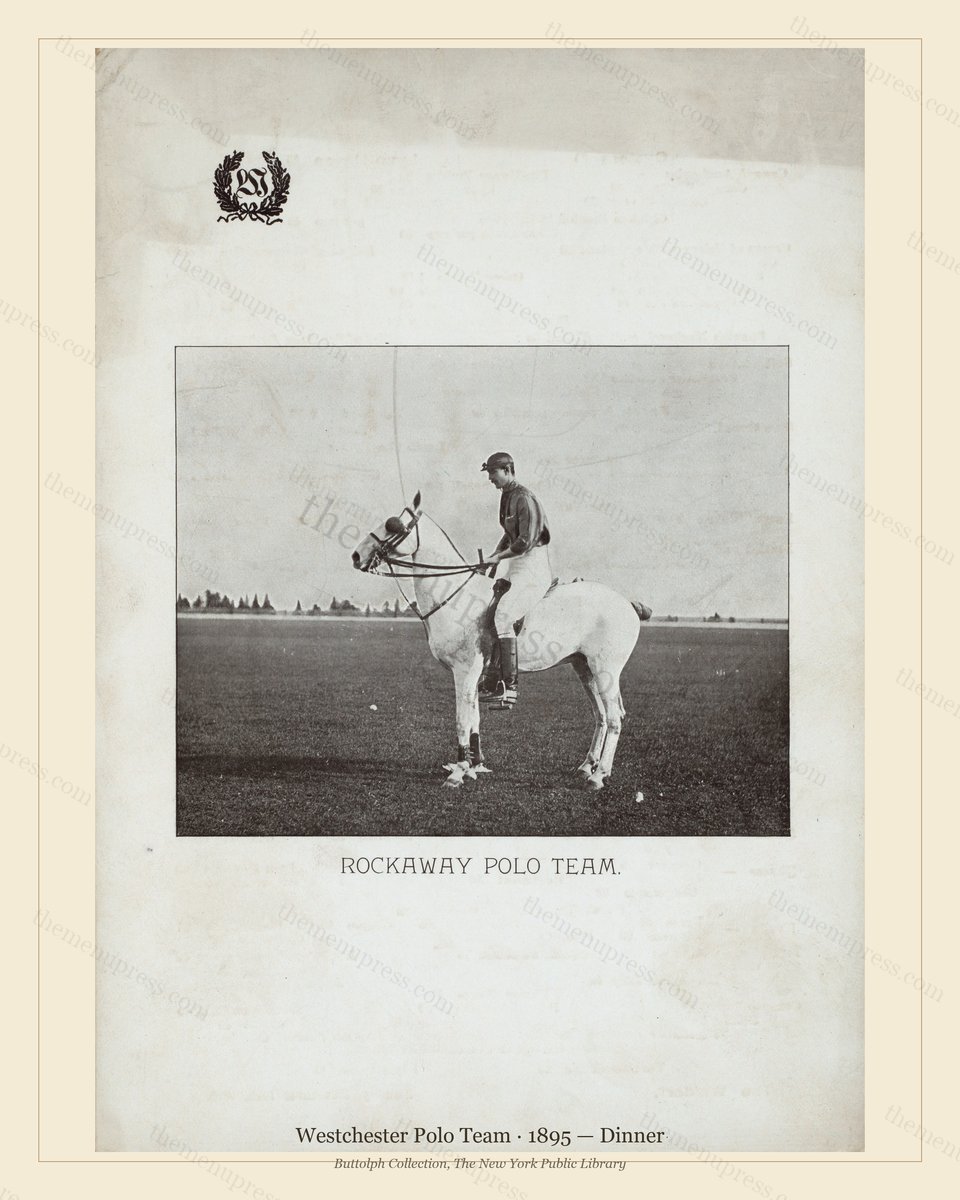 Vintage menu preview — 1895 Vintage Dinner Menu — Westchester Polo Team, Manhattan Gilded Age Banquet (