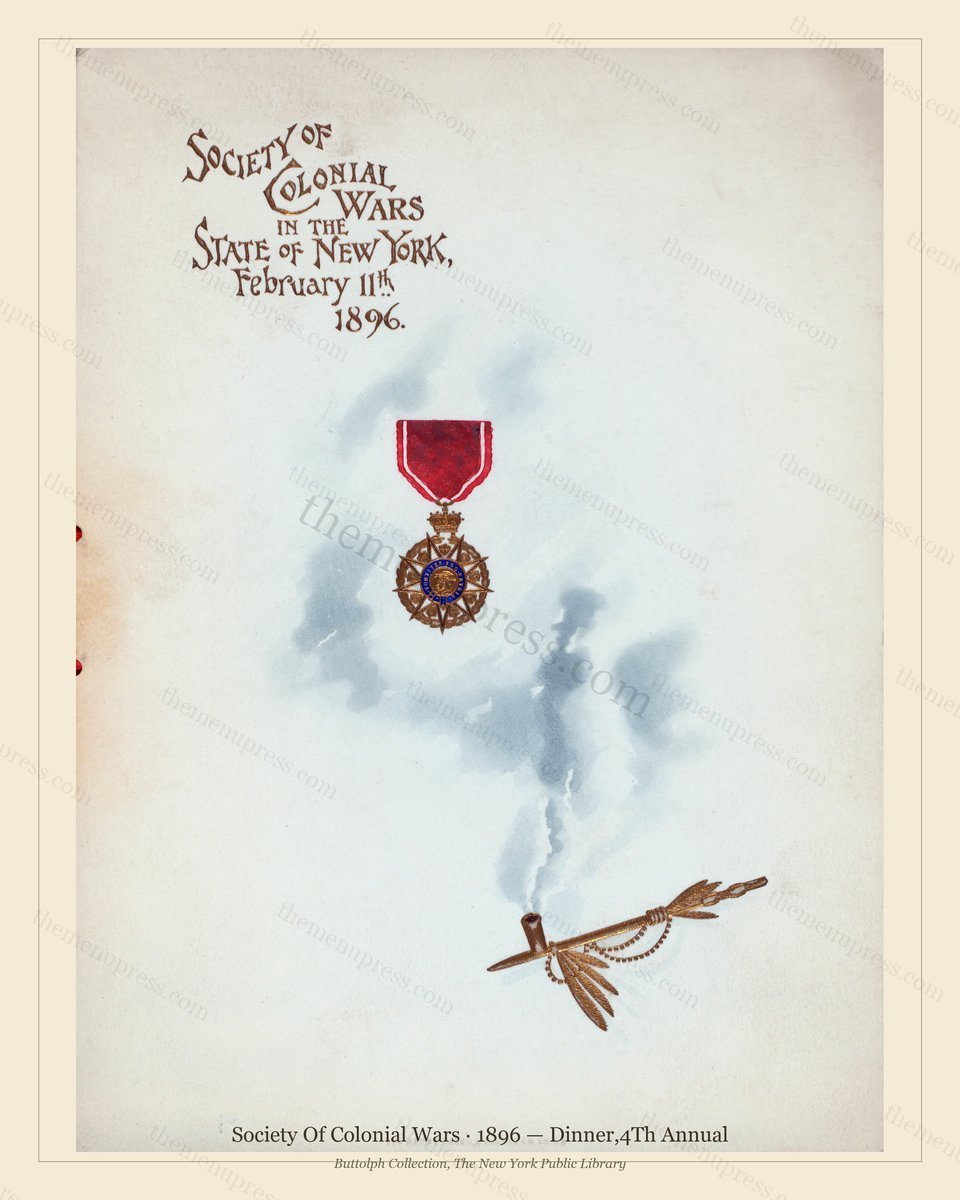 Vintage menu preview — 1896 Vintage Dinner Menu — Society of Colonial Wars, Manhattan Gilded Age Banque