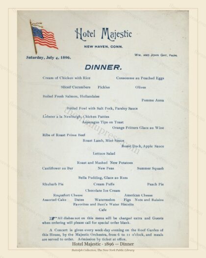 Vintage menu preview — 1896 Vintage Dinner Menu — Hotel Majestic, Manhattan Gilded Age Banquet (Complet