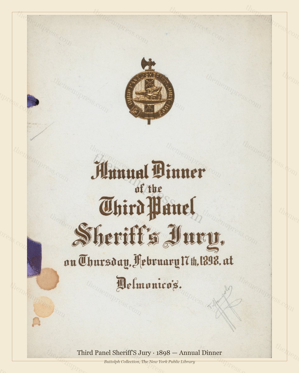 Vintage menu preview — 1898 Vintage Dinner Menu — Third Panel Sheriff'S Jury, Manhattan Gilded Age Banq