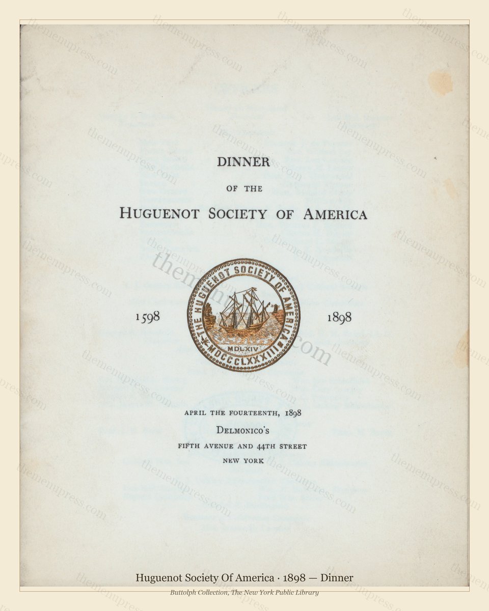 Vintage menu preview — 1898 Vintage Dinner Menu — Huguenot Society of America, Manhattan Gilded Age Ban