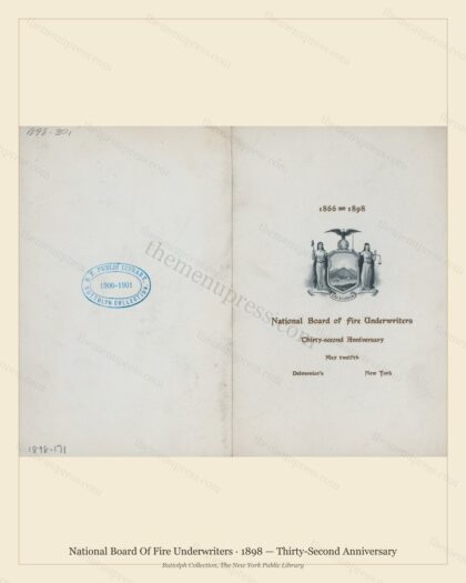 Vintage menu preview — 1898 Vintage Banquet Menu — National Board of Fire Underwriters, Manhattan Gilde