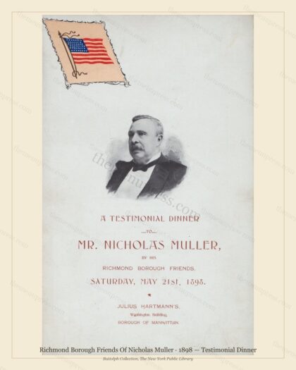 Vintage menu preview — 1898 Vintage Dinner Menu — Richmond Borough Friends of Nicholas Mul, Manhattan G