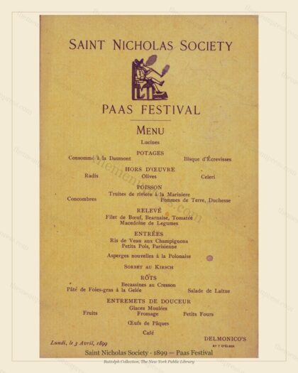 Vintage menu preview — 1899 Vintage Banquet Menu — Saint Nicholas Society, Manhattan Gilded Age Banquet