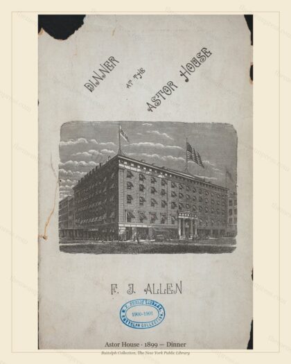 Vintage menu preview — 1899 Vintage Dinner Menu — Astor House, Manhattan Gilded Age Banquet (Complete 2