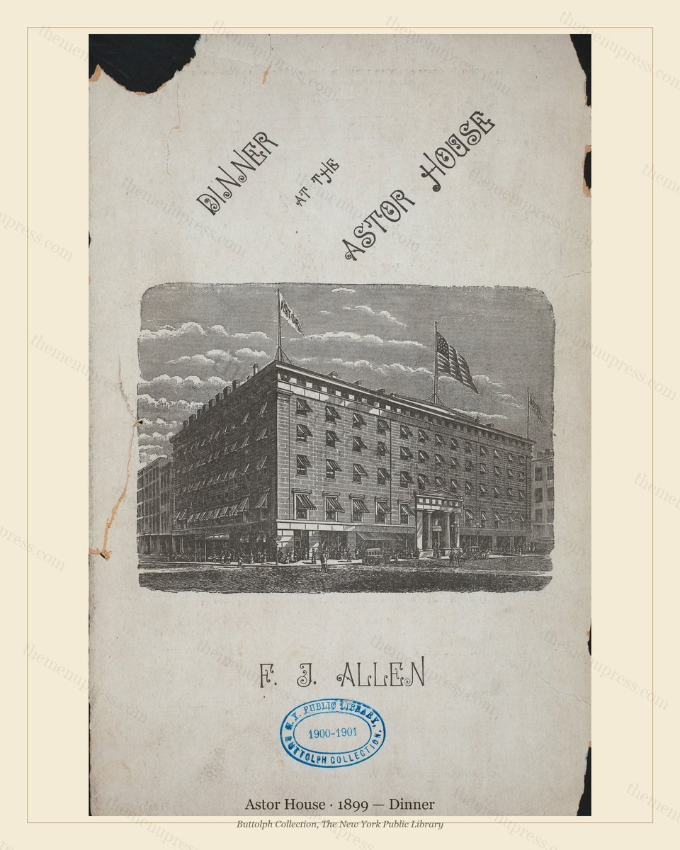 Vintage menu preview — 1899 Vintage Dinner Menu — Astor House, Manhattan Gilded Age Banquet (Complete 2