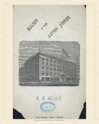 Vintage menu preview — 1900 Vintage Dinner Menu — Astor House, Manhattan Gilded Age Banquet