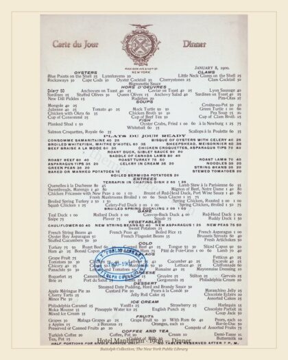 Hotel Manhattan · 1900 — Dinner