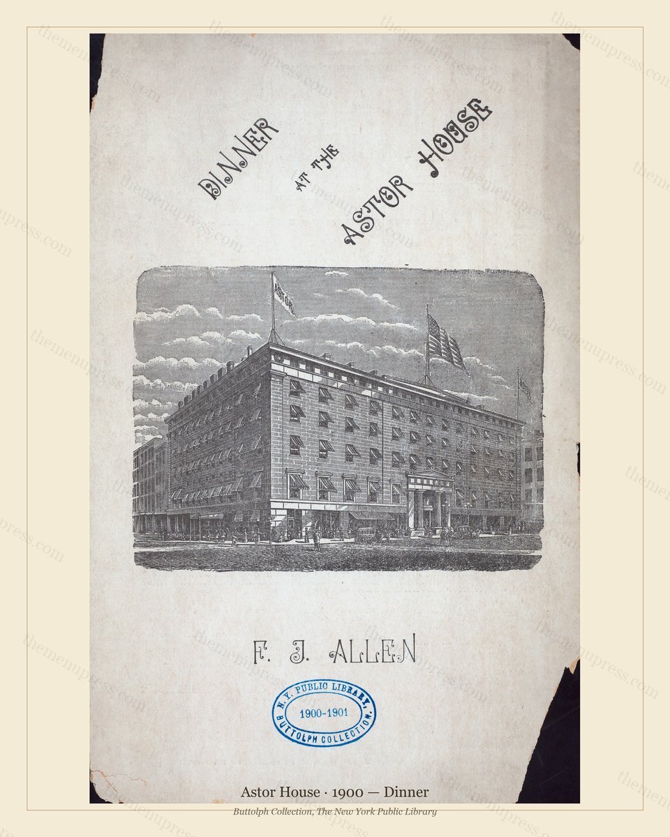 Vintage menu preview — 1900 Vintage Dinner Menu — Astor House, Manhattan Gilded Age Banquet