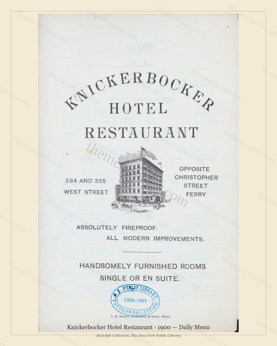 Vintage menu preview — 1900 Vintage Banquet Menu — Knickerbocker Hotel Restaurant, Manhattan Gilded Age