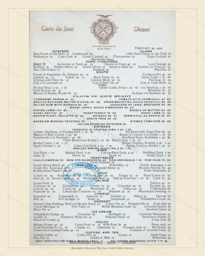 Vintage menu preview — 1900 Vintage Dinner Menu — Manhattan Hotel, Manhattan Gilded Age Banquet (Comple