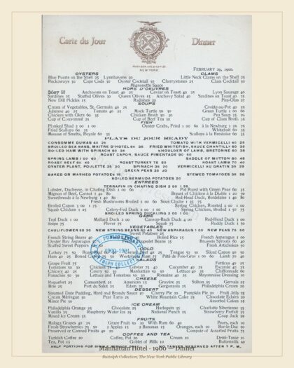 Manhattan Hotel · 1900 — Dinner