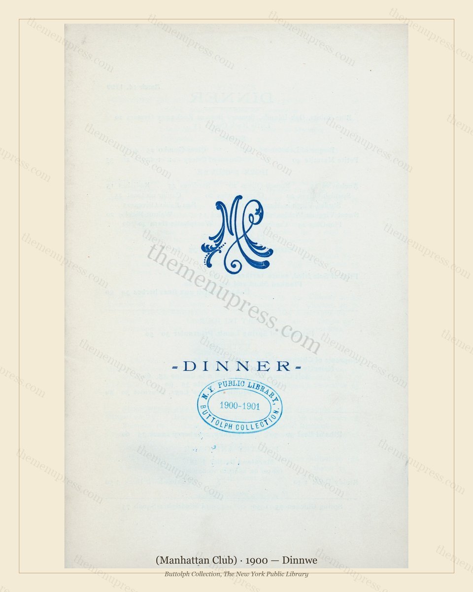 Vintage menu preview — 1900 Vintage Banquet Menu — (Manhattan Club), Manhattan Gilded Age Banquet (Comp