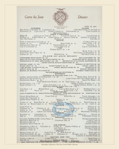 Manhattan Hotel · 1900 — Dinner