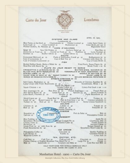Vintage menu preview — 1900 Vintage Banquet Menu — Manhattan Hotel, Manhattan Gilded Age Banquet (Compl