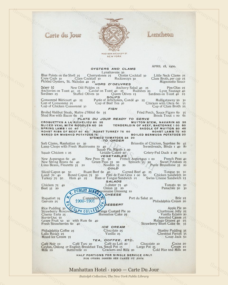 Vintage menu preview — 1900 Vintage Banquet Menu — Manhattan Hotel, Manhattan Gilded Age Banquet (Compl