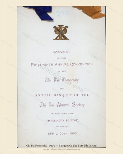 Vintage menu preview — 1900 Vintage Banquet Menu — Chi Psi Fraternity, Manhattan Gilded Age Banquet (Co