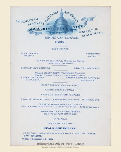 Baltimore And Ohio Rr · 1900 — Dinner