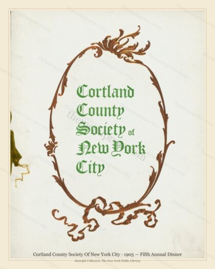 Vintage menu preview — 1905 Vintage Dinner Menu — Cortland County Society of New York City, Manhattan G