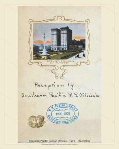 Vintage menu preview — 1905 Vintage Banquet Menu — Southern Pacific Raiload Officials, Manhattan Gilded