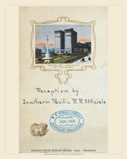 1905 Vintage Banquet Menu — Southern Pacific Raiload Officials, Manhattan Gilded Age Banquet — preview image