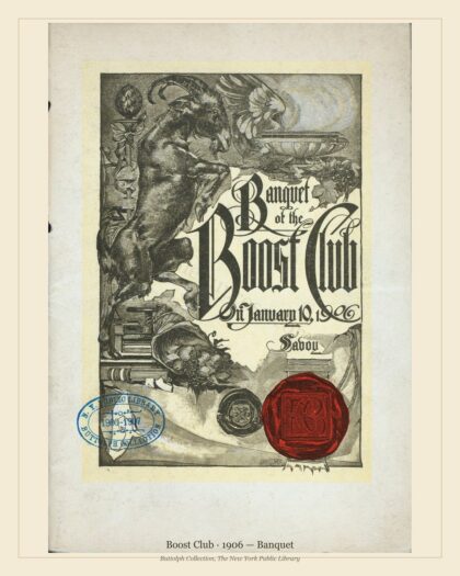 1906 Vintage Banquet Menu — Boost Club, Manhattan Gilded Age Banquet — preview image