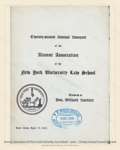 Vintage menu preview — 1906 Vintage Banquet Menu — Alumni Association of New York Universit, Manhattan