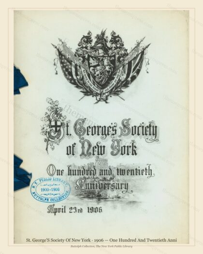 Vintage menu preview — 1906 Vintage Banquet Menu — St. George'S Society of New York, Manhattan Gilded A