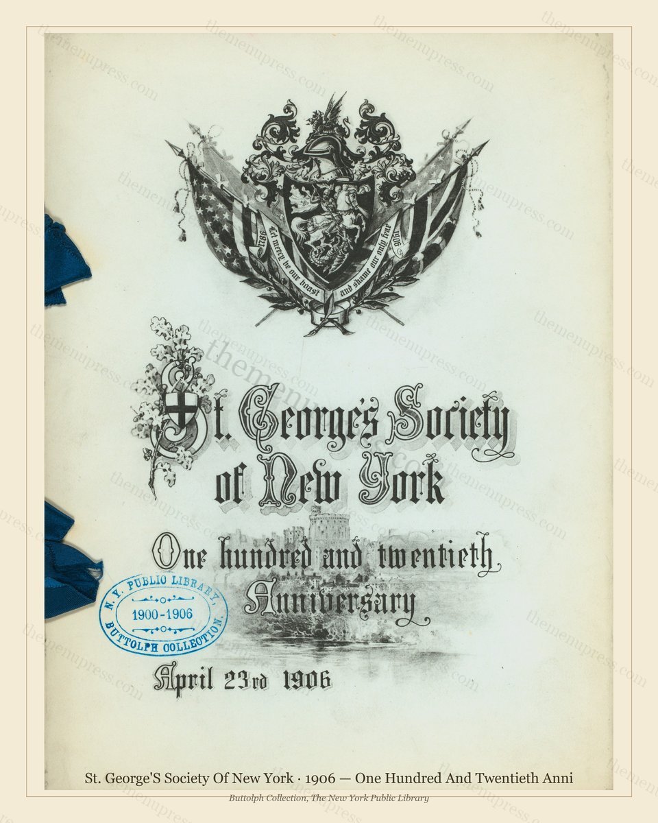Vintage menu preview — 1906 Vintage Banquet Menu — St. George'S Society of New York, Manhattan Gilded A