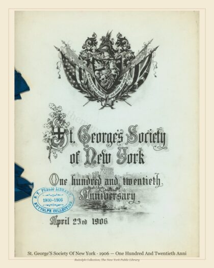 1906 Vintage Banquet Menu — St. George'S Society of New York, Manhattan Gilded Age Banquet — preview image
