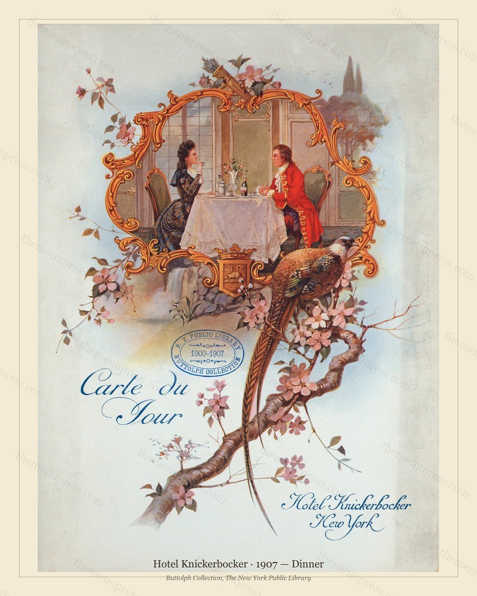 Vintage menu preview — 1907 Vintage Dinner Menu — Hotel Knickerbocker, Manhattan Gilded Age Banquet (Co