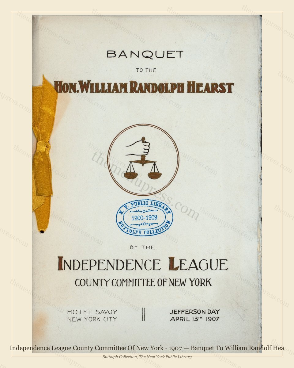 Vintage menu preview — 1907 Vintage Banquet Menu — Independence League County Committee of , Manhattan