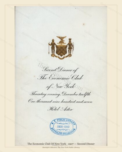 Vintage menu preview — 1907 Vintage Dinner Menu — The Economic Club of New York, Manhattan Gilded Age B