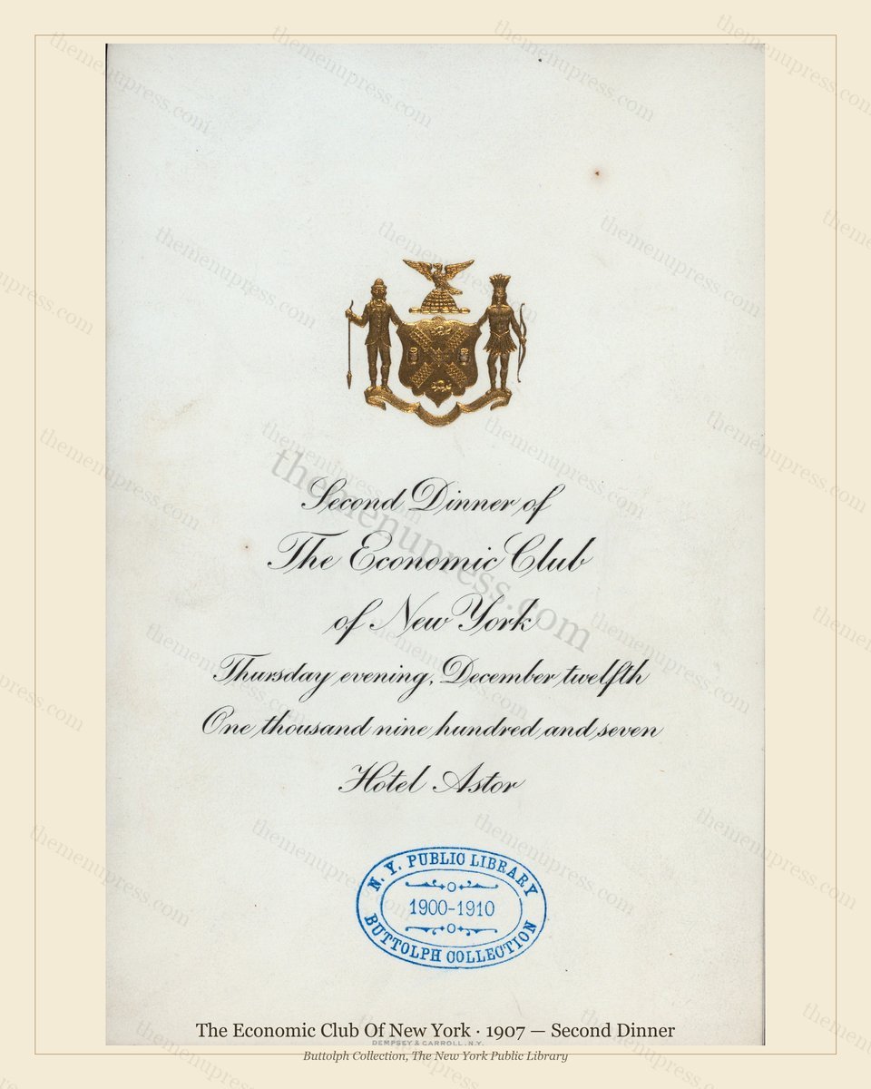 Vintage menu preview — 1907 Vintage Dinner Menu — The Economic Club of New York, Manhattan Gilded Age B