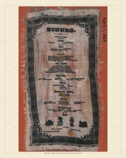Vintage menu preview — 1854 Vintage Dinner Menu — Astor House, Manhattan Gilded Age Banquet