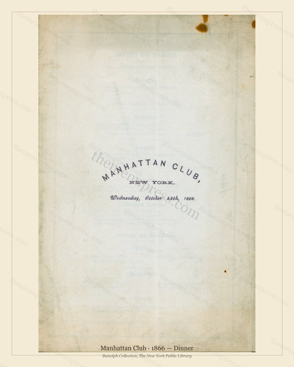 Vintage menu preview — 1866 Vintage Dinner Menu — Manhattan Club, Manhattan Gilded Age Banquet (Complet