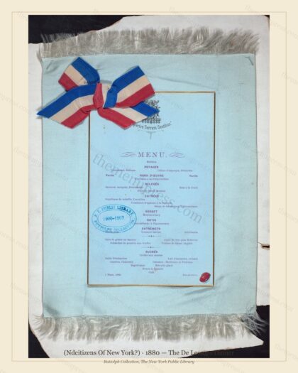 Vintage menu preview — 1880 Vintage Dinner Menu — (Ndcitizens of New York?), Manhattan Gilded Age Banqu