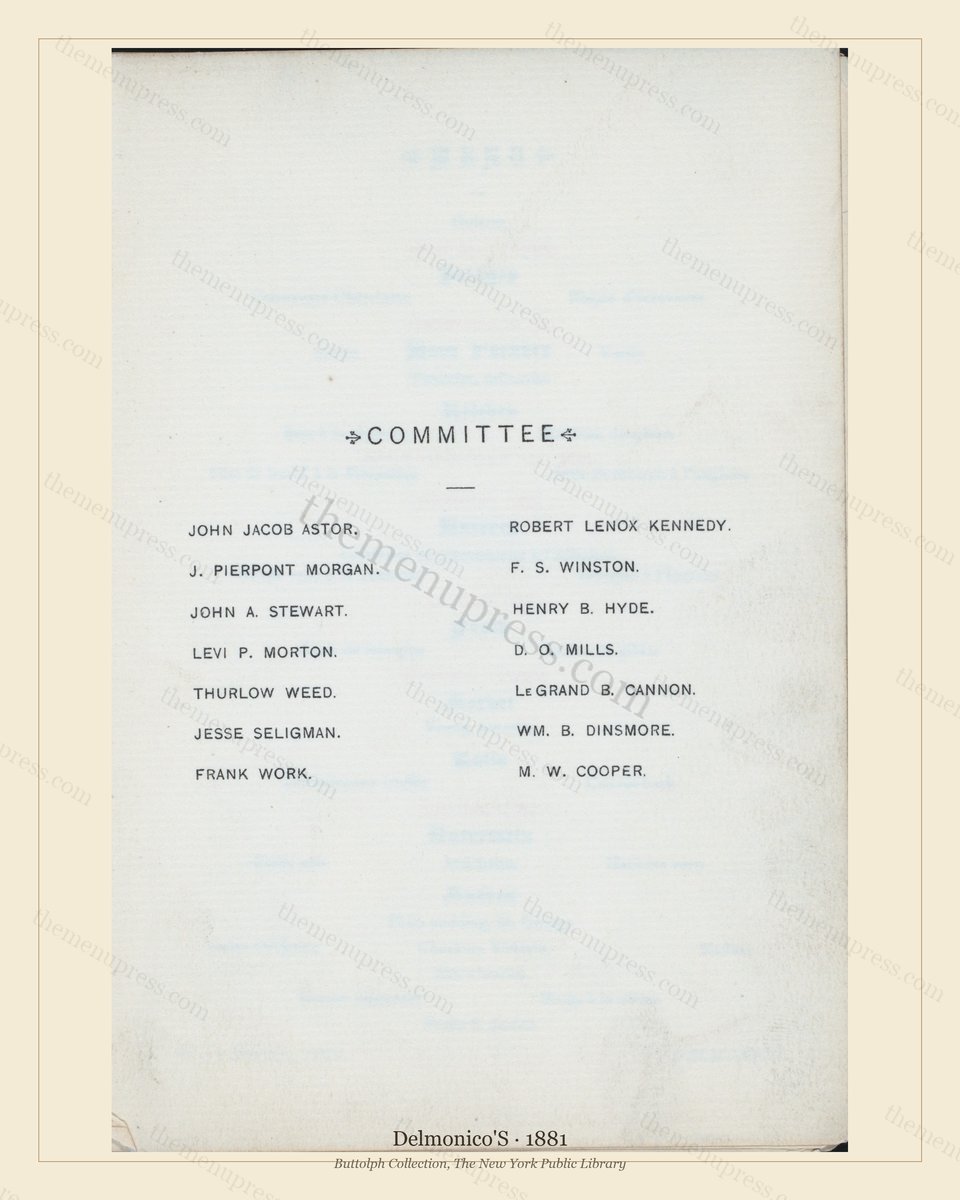 Vintage menu preview — 1881 Vintage Banquet Menu — Delmonico'S, Manhattan Gilded Age Banquet (Complete