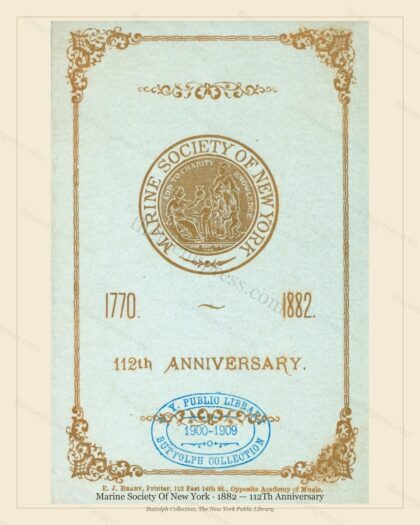 Vintage menu preview — 1882 Vintage Banquet Menu — Marine Society of New York, American Military Banque