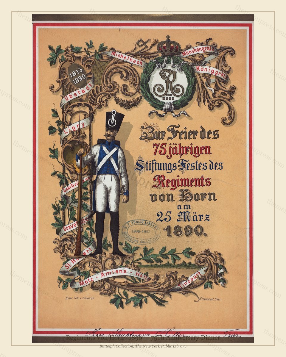 Vintage menu preview — 1890 Vintage Dinner Menu — Regiments Von Horn, American Military Banquet (Comple