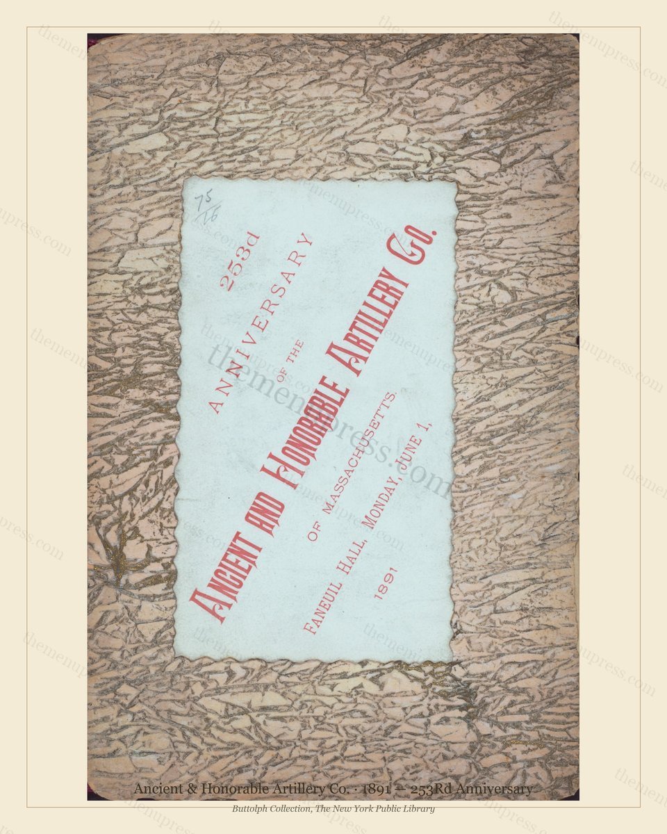 Vintage menu preview — 1891 Vintage Banquet Menu — Ancient & Honorable Artillery, American Military