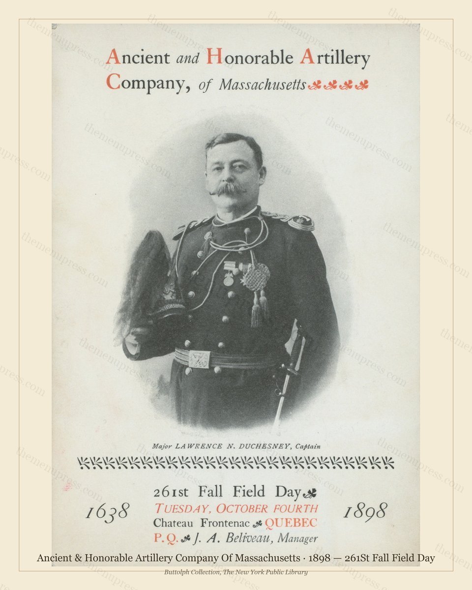 Vintage menu preview — 1898 Vintage Banquet Menu — Ancient & Honorable Artillery Company of, Americ