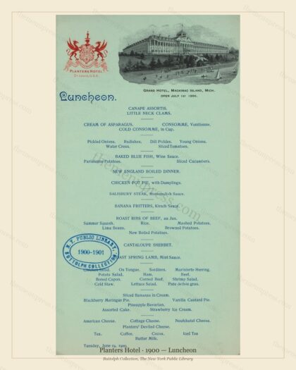 Vintage menu preview — 1900 Vintage Lunch Menu — Planters Hotel, American Military Banquet (Complete 2-