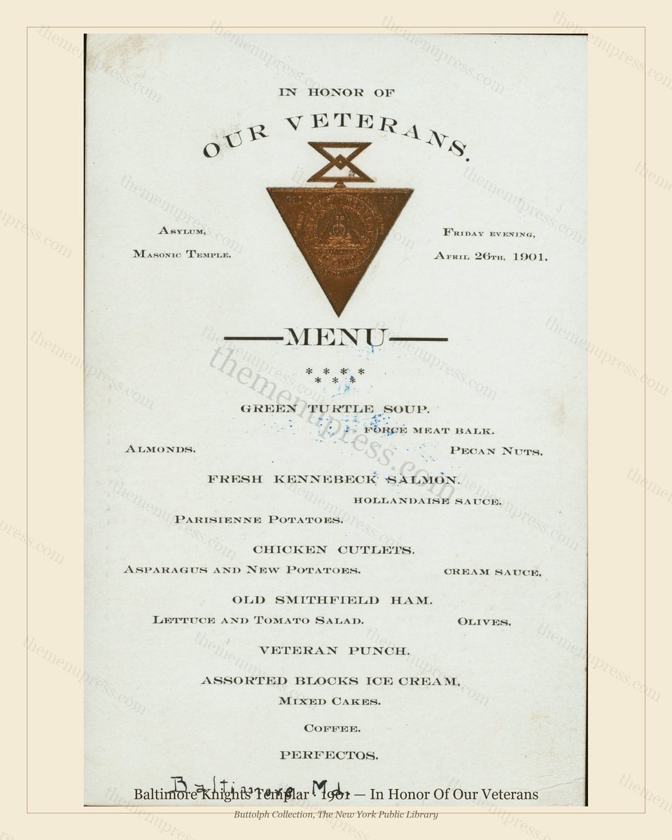 Vintage menu preview — 1901 Vintage Banquet Menu — Baltimore Knights Templar, American Military Banquet