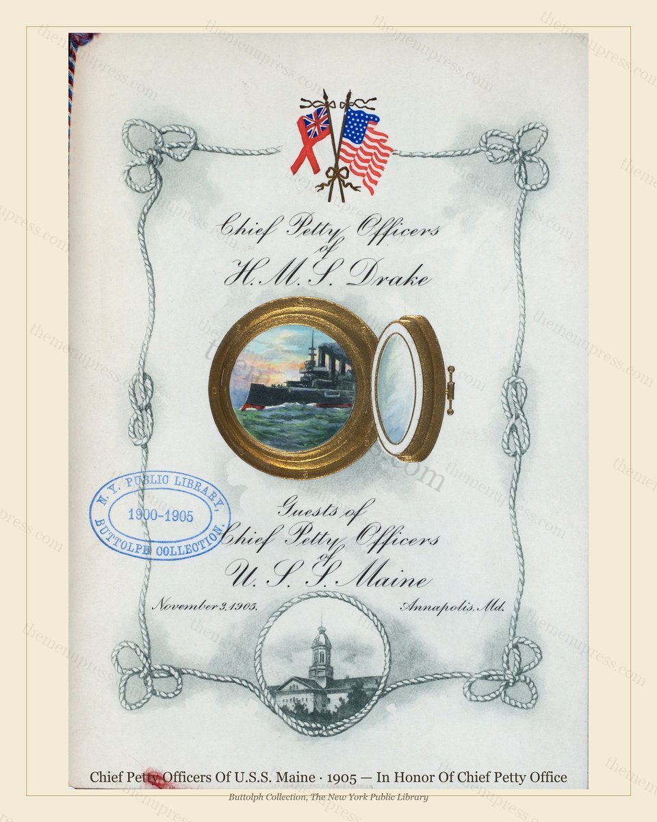 Vintage menu preview — 1905 Vintage Banquet Menu — Chief Petty Officers of U.S.S. Maine, American Milit