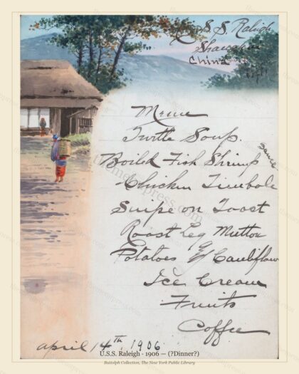 Vintage menu preview — 1906 Vintage Dinner Menu — U.S.S. Raleigh, American Military Banquet (Complete 2